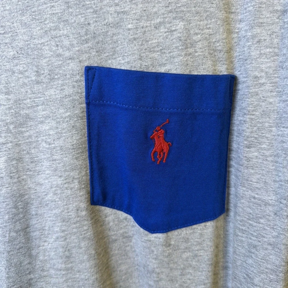 Polo Ralph Lauren Shirt Mens Large Gray Color Block Short Sleeve Pocket Crew